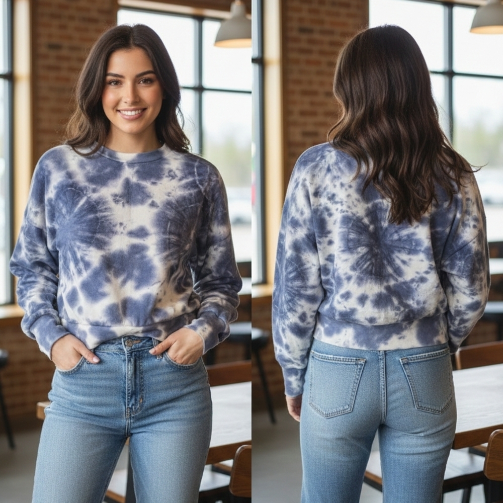 Trendy Old Navy Women's Large Tie-Dye Sweatshirt | Blue & White | Casual Comfort